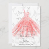 Invitation Danse papillon Coral Étincelle Robe Fête des marié (Devant)