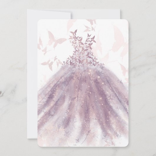 Invitation Danse papillon Mauve robe étincelante Or Sweet 16 (Dos)
