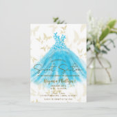 Invitation Danse Papillon Robe Bleu Aqua Or Sweet 16 (Debout devant)