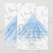 Invitation Danse papillon Robe bleu étincelante Quinceañera 1 (Devant / Derrière)