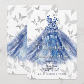 Invitation Danse Papillon Robe Bleue Argent 15 Quinceañera (Devant / Derrière)