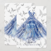 Invitation Danse Papillon Robe Bleue Argent Douze Ans (Devant / Derrière)
