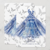 Invitation Danse Papillon Robe Bleue Argent Douze Ans (Devant / Derrière)