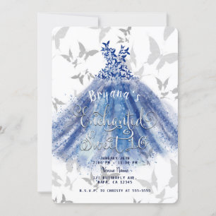 Invitation Danse Papillon Robe Bleue Argent Douze Ans