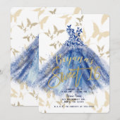 Invitation Danse Papillon Robe Bleue Or Sweet 16 (Devant / Derrière)