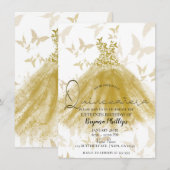 Invitation Danse papillon Robe d'or étincelante Quinceañera (Devant / Derrière)
