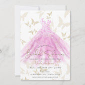 Invitation Danse Papillon Robe Rose Or Fête de Mariage (Devant)