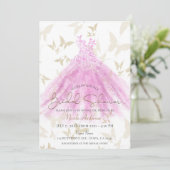 Invitation Danse Papillon Robe Rose Or Mariage Cérémonie de F (Debout devant)