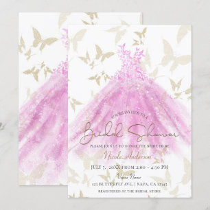 Invitation Danse Papillon Robe Rose Or Mariage Cérémonie de F
