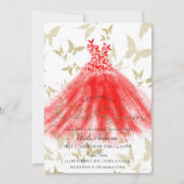 Invitation Danse papillon Robe rouge Fête des mariées or (Devant)