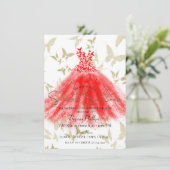 Invitation Danse Papillon Robe Rouge Or Fête Douce 16 (Debout devant)