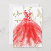 Invitation Danse Papillon Robe Rouge Or Fête Douce 16 Ans (Dos)