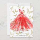 Invitation Danse Papillon Robe Rouge Or Fête Douce 16 Ans (Devant)