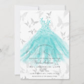 Invitation Danse Papillon Robe Turquoise Réception de Mariage (Devant)