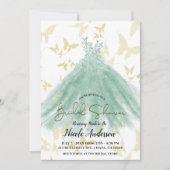 Invitation Danse Papillon Robe Verte Mariage Doré Shower  (Devant)