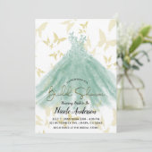Invitation Danse Papillon Robe Verte Mariage Doré Shower  (Debout devant)