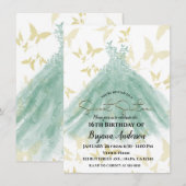 Invitation Danse Papillon Robe Verte Or Fête Douce 16 Ans Dan (Devant / Derrière)