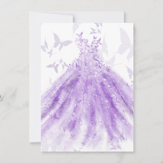 Invitation Danse papillon Robe violette Douce 16 Partie (Dos)