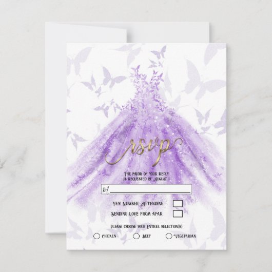 Invitation Danse Papillon Robe Violette Réponse Mariage   (Devant)
