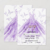 Invitation Danse Papillon Robe Violette Réponse Mariage   (Devant / Derrière)