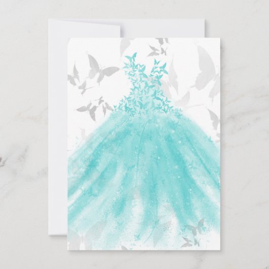 Invitation Danse papillon Turquoise Robe douce 16 Partie (Dos)
