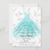 Invitation Danse papillon Turquoise Robe douce 16 Partie (Devant)