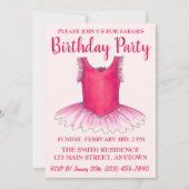 Invitation Danse rose Ballerina Tutu Ballet Anniversaire (Devant)