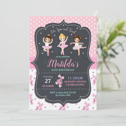 Invitation Danse rose de ballet de tutu d'anniversaire de (Debout devant)