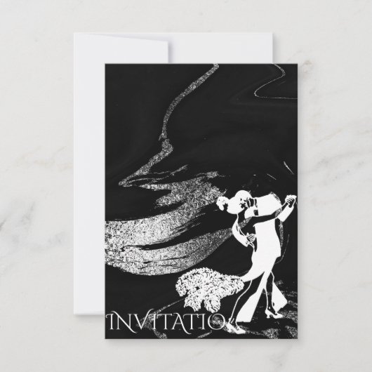 Invitation Danse Tango Art Nouveau Marbre Noir (Devant)