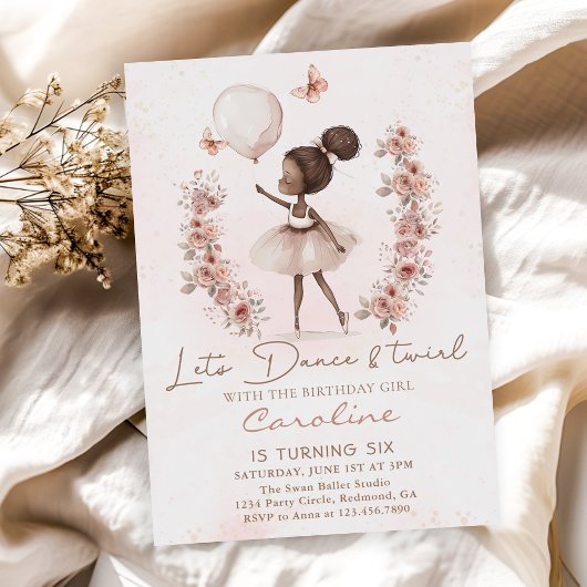 Invitation Danse & Twirl Ballerina Ballet Anniversaire