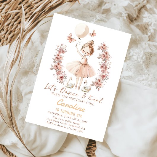 Invitation Danse & Twirl Ballerina Ballet Anniversaire