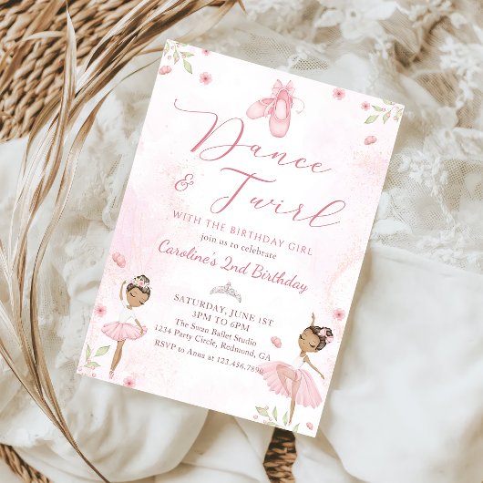 Invitation Danse & Twirl Ballerina Rose Ballet Anniversaire
