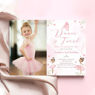 Invitation Danse & Twirl Ballerina Rose Ballet Anniversaire P