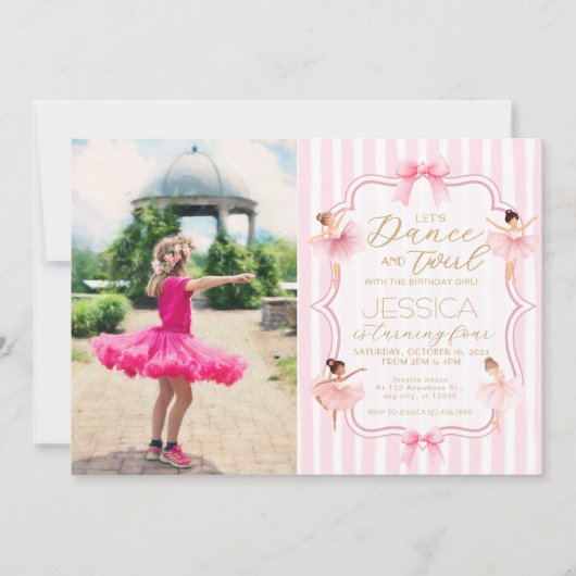 Invitation Danse & Twirl Pink Ballerina Photo Anniversaire (Devant)