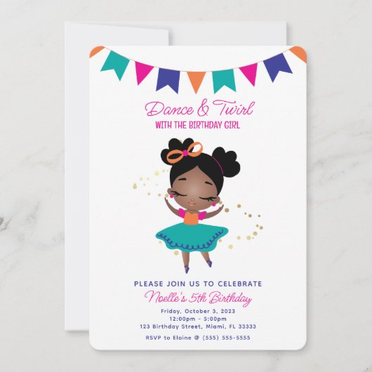 Invitation Danse & Twirl, Princesse Ballerina avec Bow Annive (Devant)