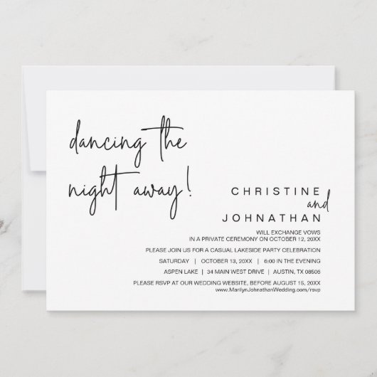 Invitation Danser La Nuit, Mariage Elopement Party In (Devant)