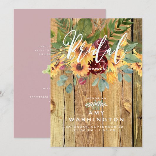 Invitation Danser Rustique Tournesols Dusty Fête des mariées  (Devant / Derrière)