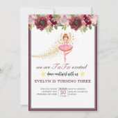 Invitation Danseur Ballerina| Ballet Floral Rose Anniversaire (Devant)
