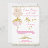Invitation Danseur de ballerine rose et or anniversaire (Devant)