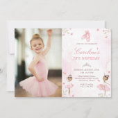 Invitation Danseur de ballet rose Ballerina Photo Anniversair (Devant)