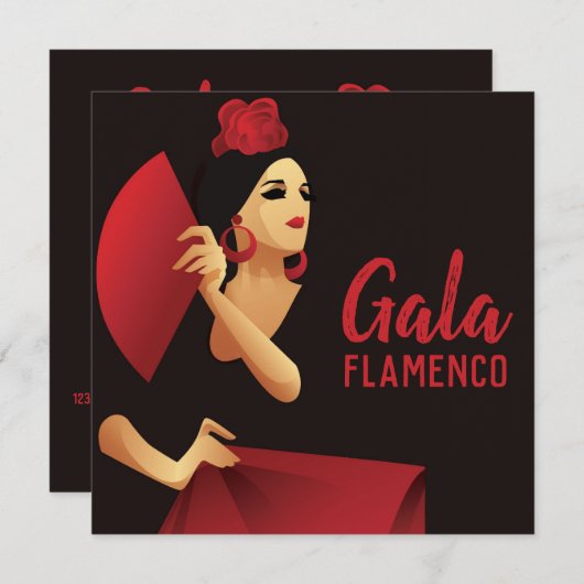 Invitation Danseur de flamenco espagnol avec ventilateur noir (Devant / Derrière)