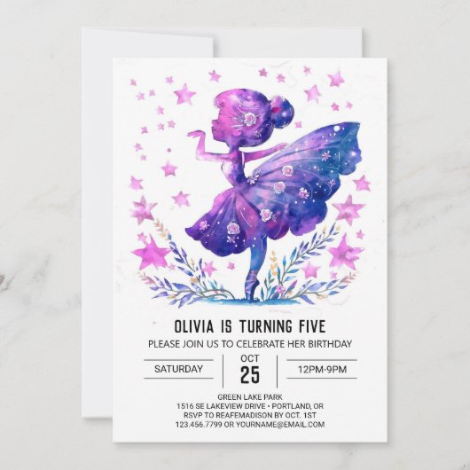 Invitation Danseur en ligne Ballerina Anniversaire (Devant)