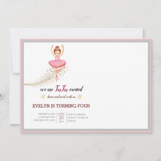Invitation Danseuse Bellerina | Ballet floral rose Anniversai (Devant)