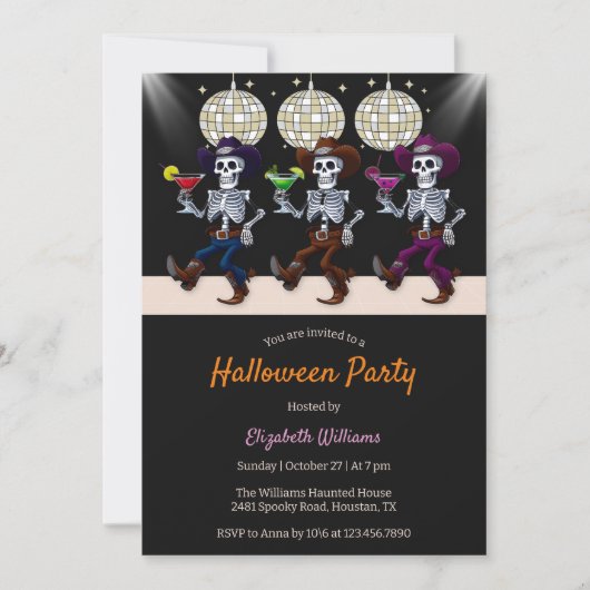 Invitation Dansons Disco éffrayantes Skeletons Halloween Part (Devant)