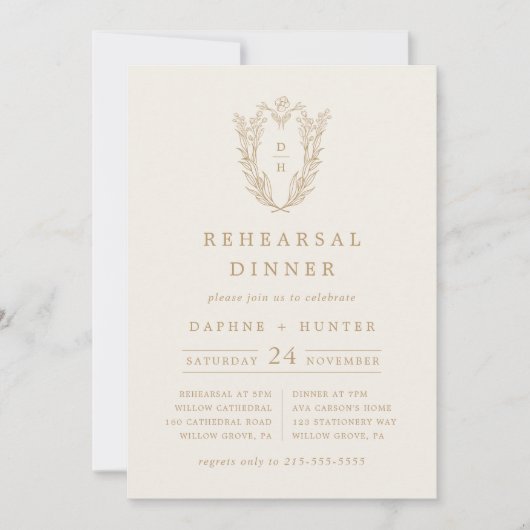 Invitation DAPHNE Crème Minimale Or Simple Répétition Dîner (Devant)