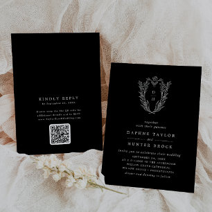 Invitation DAPHNE QR Code Floral noir foncé Mariage simple
