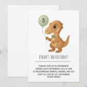 Invitation Dapper Brown Dino avec nœud papillon vert Annivers (Devant / Derrière)