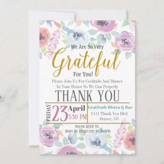 Invitation d'appréciation, reconnaissante pour (Devant)