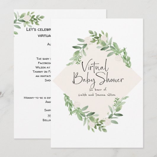 Invitation d'aquarelle de Baby shower virtuel pour (Devant / Derrière)