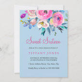 Invitation d'aquarelle douce 16 bleu et rose (Devant)